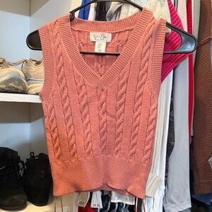 Jessica Simpson V-Neck Cable Knit Sweater Vest - Pink